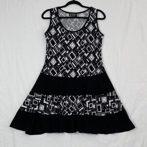 Gitane Sleeveless Mini Dress Black and White Geometric Fit and Flare
